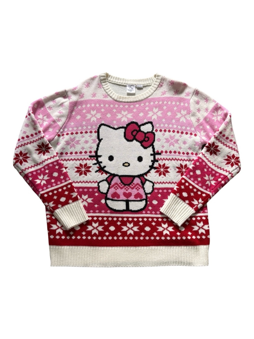 Hello Kitty Sanrio Fair Isle Christmas Knit Sweater Pink Red L/XL Holiday Cozy